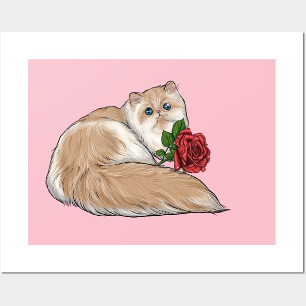 Cat and Rose Wall Art by jennyalamode